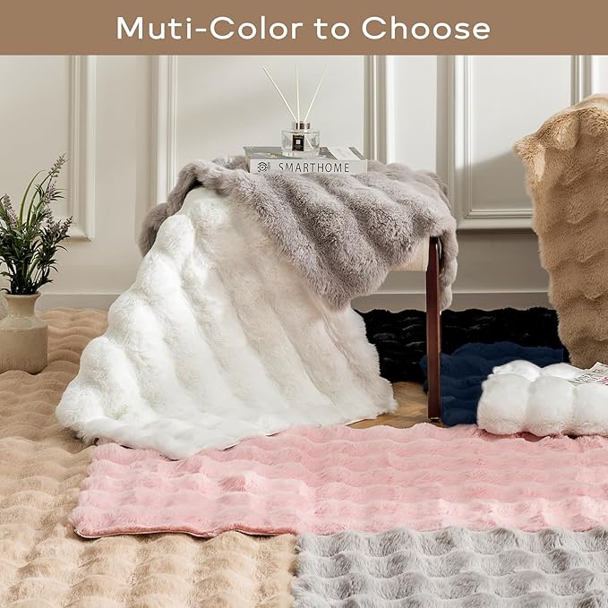 Ashler Faux Rabbit Fur Rug - Black 4'x6' Fluffy Soft Area Rug, Machine Washable 3D Bubble Rectangular Carpet for Living Room, Bedroom & Nursery