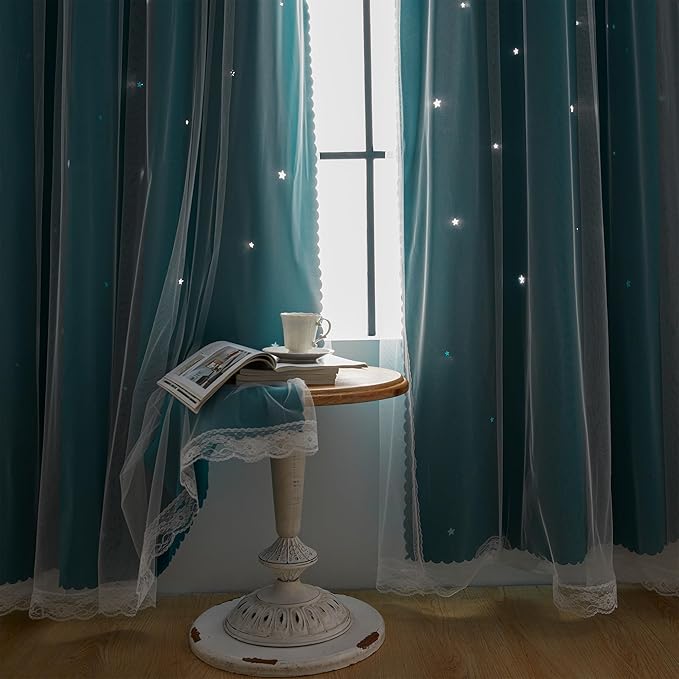 XiDi Black Out Curtains for Bedroom Windows, Girls Room Decor, Unicorn Theme for Kids, Living Room - 84 Inches Long, 2 Panel, Teal