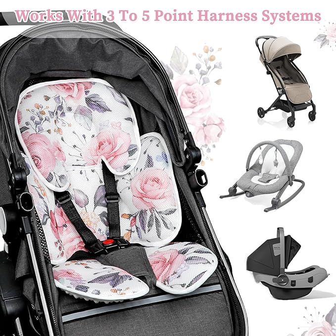 Mesh Baby Car Seat Head and Body Support, Pea Pod Infant Car Seat Insert for Newborn with Minky Dot Backing & Colorfast Stylish Floral Patterns, Suitable for Baby Car Seats, Stroller, and Baby Swings