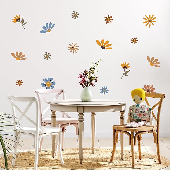Decalcomania Wildflower Wall Decals - Set of 27 Flower Wall Stickers for Nursery Bedroom Bathroom Classroom Living Room Removable Peel and Stick Indoor Decor