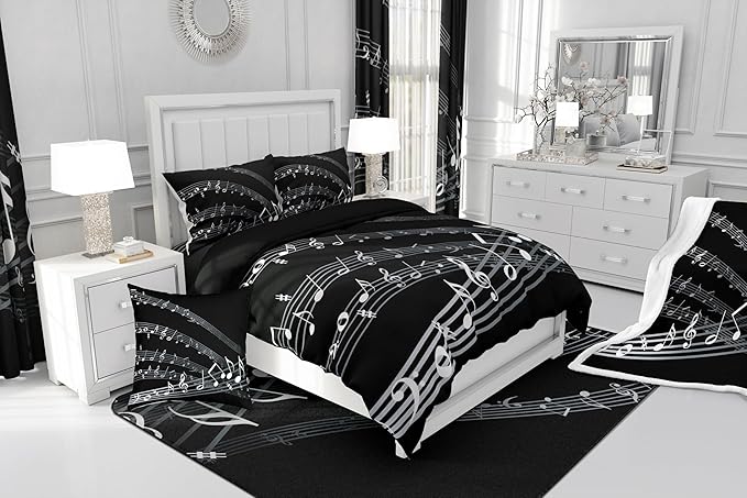 jejeloiu Musical Note Decorative Carpet Black White Music Theme Decorative Carpet Mat Decor Extra Soft Rugs for Living Room Bedroom Room Washable Area Rug 5x7s