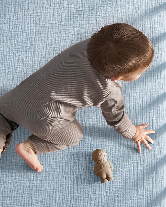 Muslin Crib Sheets for Boys Girls, 100% Cotton Fitted Crib Sheet 2 Pack for Standard Crib and Toddler Mattress, Breathable Soft Baby Sheet 28x52x8in Gradient Blue