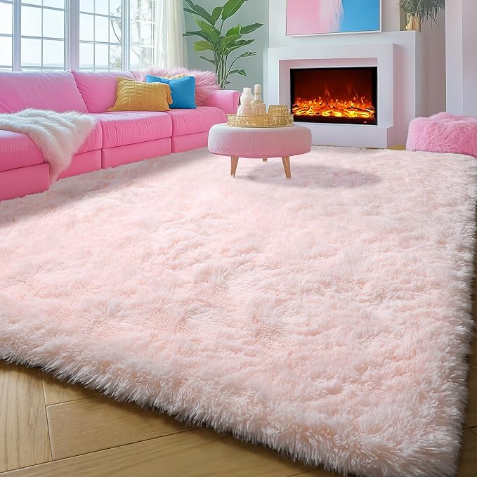 ONASAR Pink Area Rugs for Living Room Girls Bedroom, 5x8 Washable Fluffy Bedside Throw Rug, Soft Cute Plush Shaggy Indoor Floor Carpet for Nursery Kids Boys Teen Dorm Office Home Decor Aesthetic