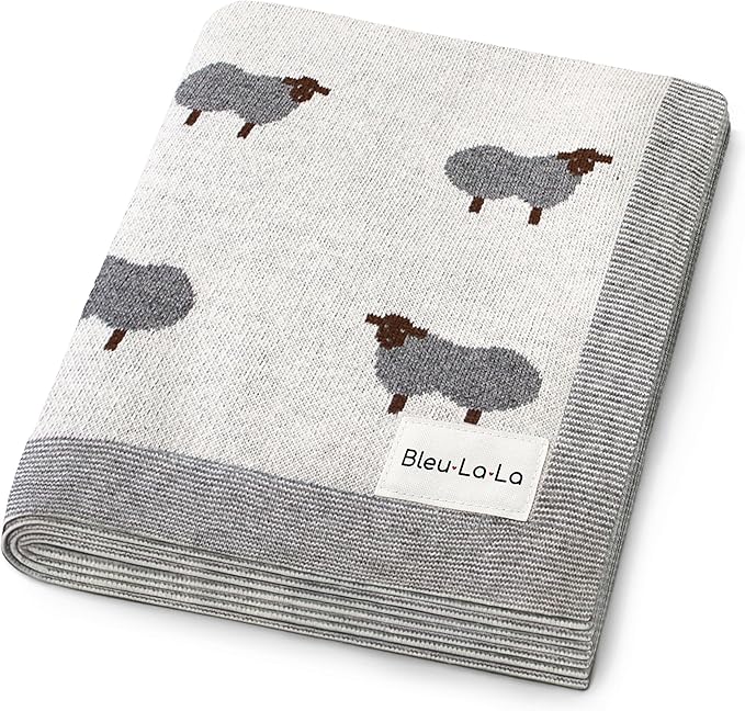 Luxury Cotton Knit Swaddle Baby Blanket - Soft Cozy Lightweight Unisex Receiving Swaddler Stroller Quilt Blanket for Shower Gift Registry for Newborns Infants Toddlers (Sheep - Ivory)