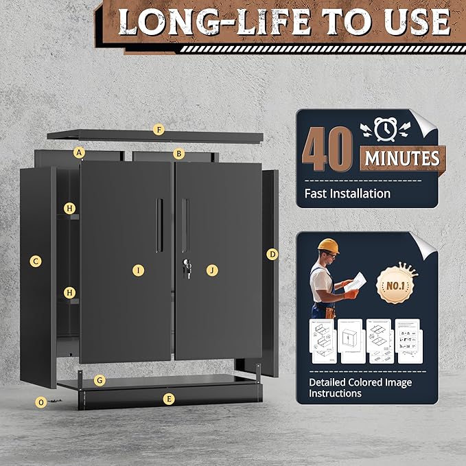 Crownland 36” Metal Storage Cabinet, Lockable Garage Storage Cabinets, Office File Cabinet with Adjustable Shelves for Garage, Home Office, Classroom, Pantry, File(Classic Black-Narrow Size)