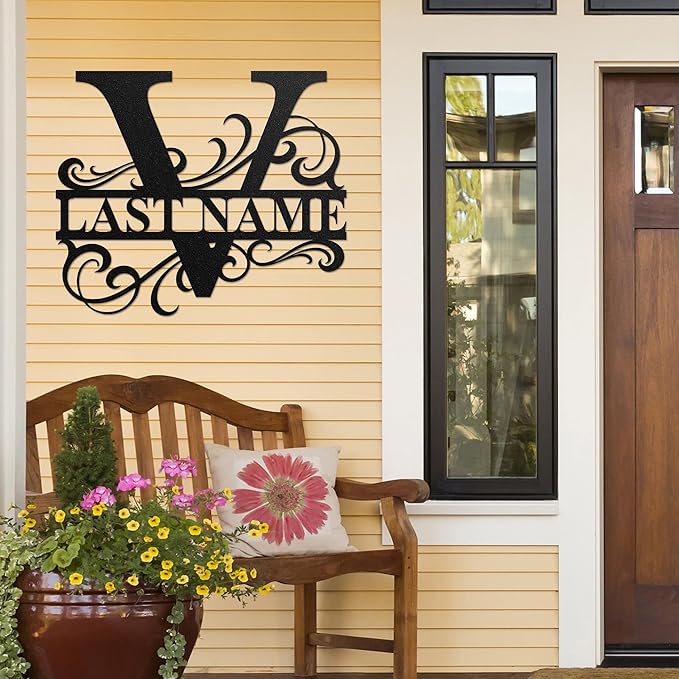 LULLBABYMALL Custom Metal Signs - Last Name Sign, Split Letter Monogram, Letter V, Family Name Wall Art, Outdoor Metal Signs, Personalized Wedding Gift