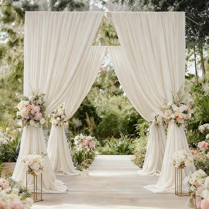 Ivory Curtains Backdrop for Parties, Wrinkle Free Ivory Photo Backdrop Curtains Drapes for Party Birthday Wedding Decoration Photography,5ft x 7ft, 2 Panels