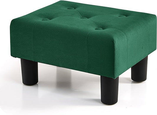 BRIAN & DANY Small Foot Stool, Velvet Foot Stools with Legs, Stable Small Footstool for Living Room, Green