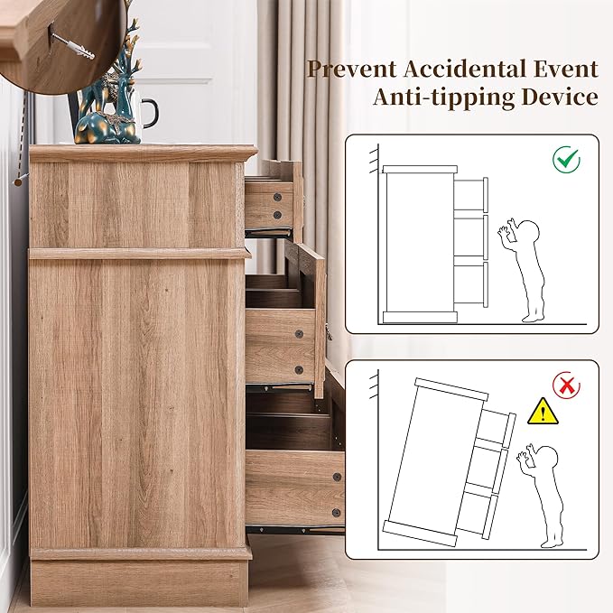 Dresser for Bedroom with 7 Drawers, 55" Wide Dresser for Storage and Organization, Farmhouse Chest of Drawers for Living Room, Closet, Hallway, Natural