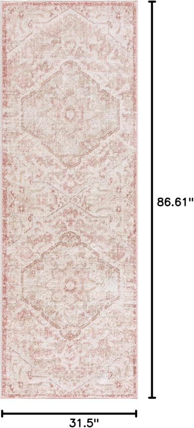 BoutiqueRugs Blush & Light Pink Collection Leonora Bohemian Oriental Medallion Runner Rug - Traditional Floral Carpet for Hallway, Kitchen - Blush, Pale Pink, Cream - 2'7" x 7'3" (2x8 Runner Rug)