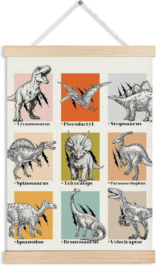 MVLJG Dinosaur T-Rex Nursery Wall Art Poster, Dinosaur Lover Teenage Boy Gifts, Vintage Dino Educational Canvas Prints Hanging Wall Decor for Toddler Kids Bedroom Playroom Classroom, 12x16 Inches