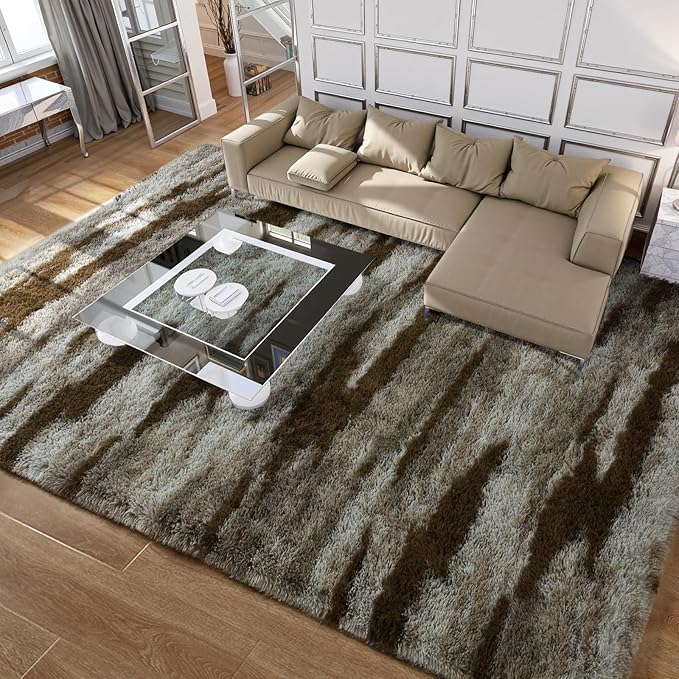 Meralax Area Rugs for Living Room Bedroom, Machine Washable 6x9 Feet Soft Fluffy Shaggy Bedside Rug, Indoor Floor Carpet for Kids Girls Boys, Dorms, Nursery Rooms, Home Decor Aesthetic, Abstract Beige