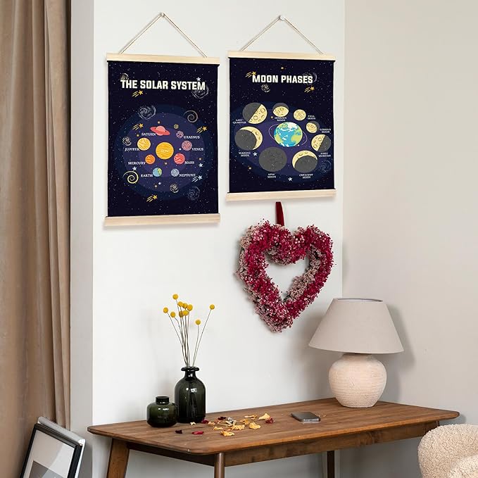 Hiuwevt Solar System Poster Hanger Frame, Space Nursery Decor, Mystical Cosmic Educational Wall Art Decor for Kids Boys Room Nursery Classroom Home, 12x16 Inch Set of 2