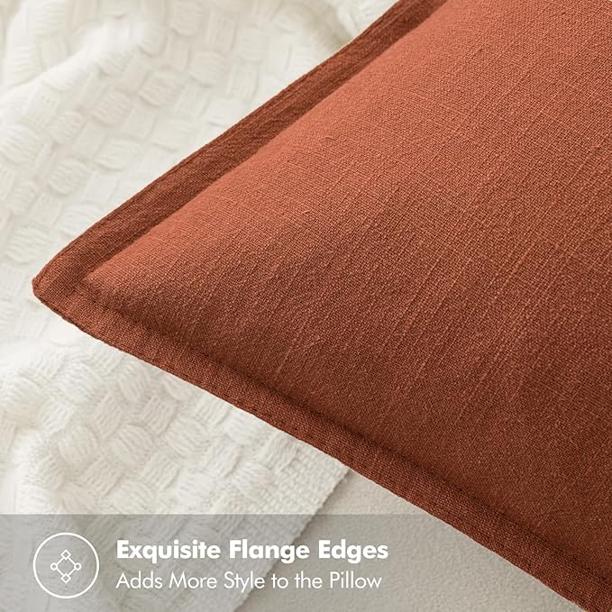 MIULEE Decorative Linen Lumbar Pillow Covers 12x20 Inch Rust Boho Farmhouse Neutral Couch Throw Pillows for Bed Pack of 2 Accent Modern Pillowcase Summer Sofa Livingroom Home Decor