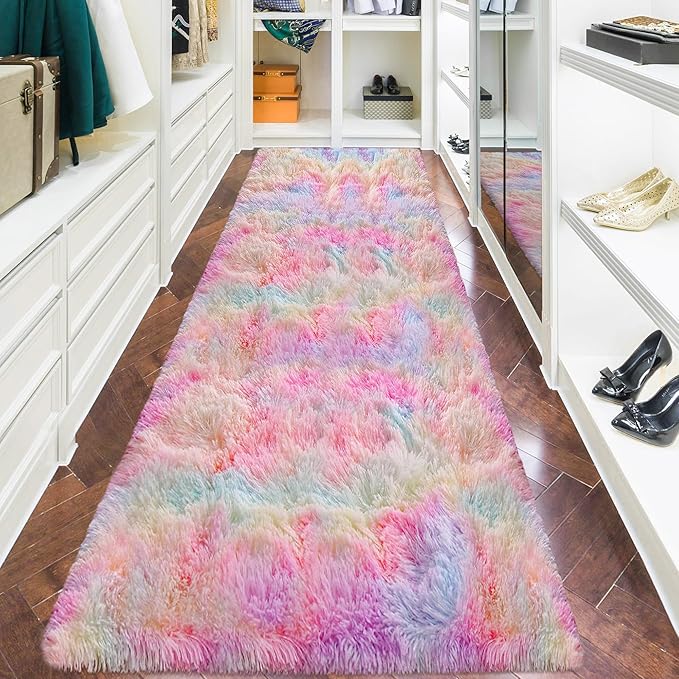 Colorful Unicorn Rainbow Rug for Girls Bedroom Bedside Rug Runners 3x10 Ft for Hallway Living Room Non Slip Fluffy Runner Carpet for Kids Room Kawaii Decor