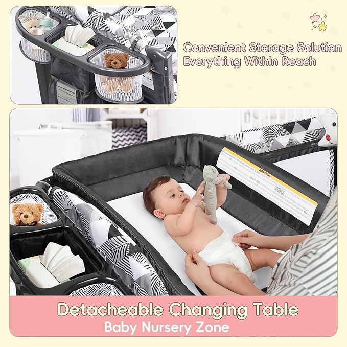 Xilingol 5-in-1 Baby Bassinet Bedside Sleeper, Portable Baby Crib with Diaper Changing Station, Carry Bag, Cosleeper Bassinet Attach to Bed for Newborn to Toddlers