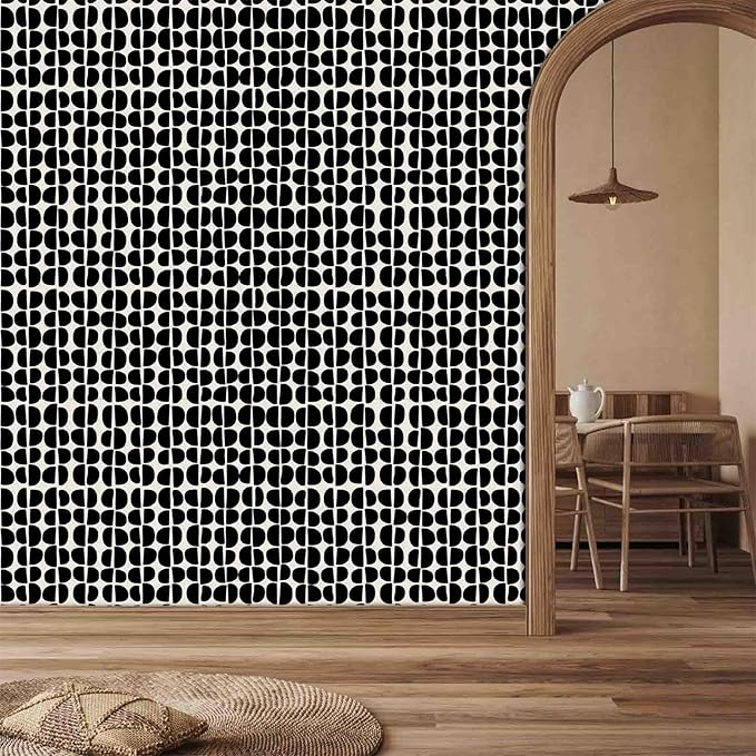 Arch Wallpaper Modern Abstact Wall Paper Boho Black Wallpaper Peel and Stick Minimalist Wall Stickers Geometric Pattern Modern Mural Decals for Bedroom Living Room Decor