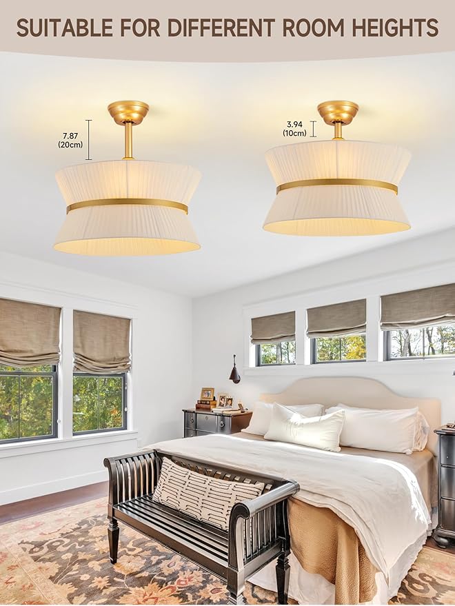Boho Fandelier Ceiling Fan with Light and Remote Rattan Chandelier Fan Fabric Chandelier Fan Gold Caged Ceiling Fan with Light for Bedroom, Living Room Nursery Foyer Kitchen（ Timing Adjustable Height）