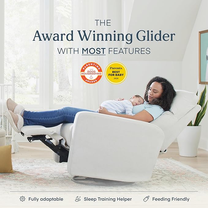 Nurture& The Glider Plus - Premium Nursery Power Recliner | Swivel Chair with Adjustable Head Support and Adjustable Lumbar Support | Built-in USB - The Ultimate Comfort for Nursing, Relaxing (Ivory)