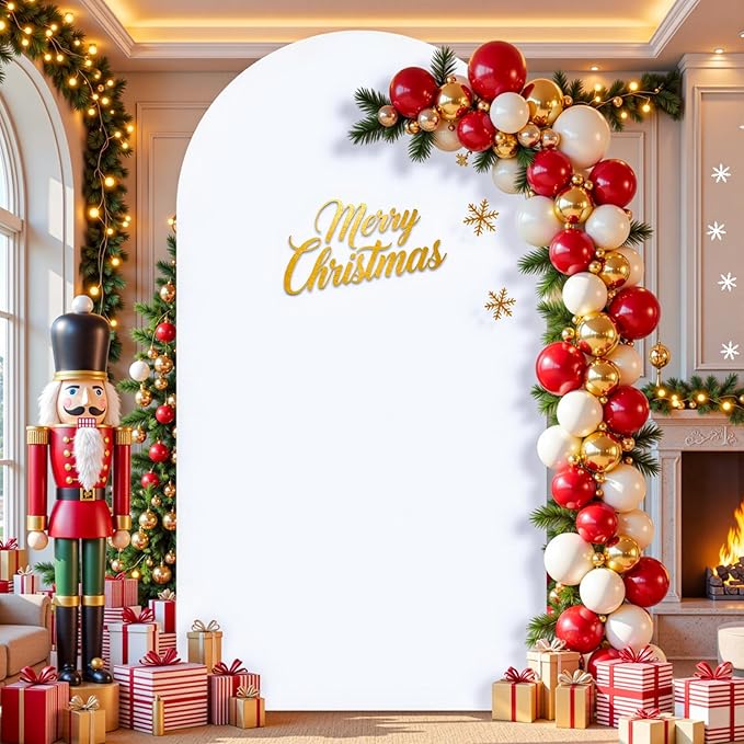 6FT White Arch Backdrop Cover, Spandex Fitted White Wedding Arch Stand Covers Round Top Chiara Backdrop Cover for Christmas Birthday Party Ceremony Banquet Decoration