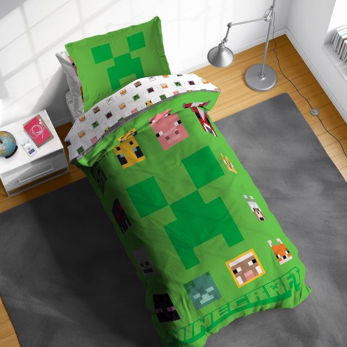 Sunny Side Up Minecraft Twin Comforter Set - 5 Piece Kids Bedding Includes Comforter, Sheets & Pillow Cover - Super Soft Gamer Microfiber Bed Set