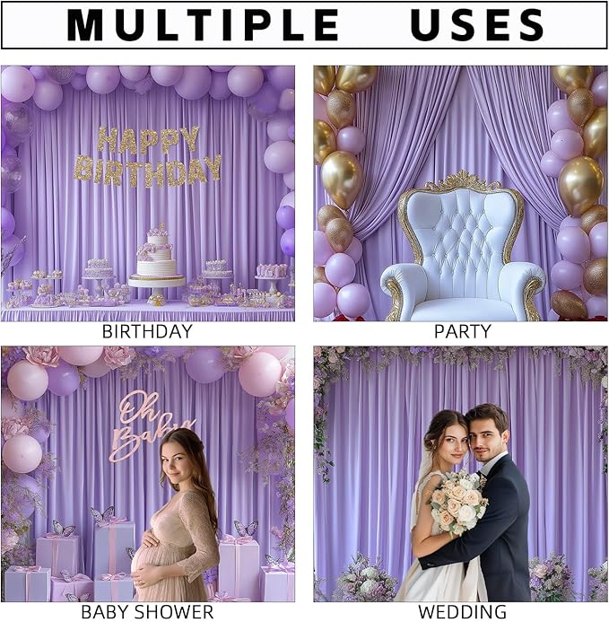 Lavender Backdrop Curtains for Wedding Parties, 10x7FT Wrinkle Free Photo Backdrop Curtains for Wedding Birthday Party Baby Shower, Fabric Drape with Rod Pockets 5ft x 7ft, 2 Panels
