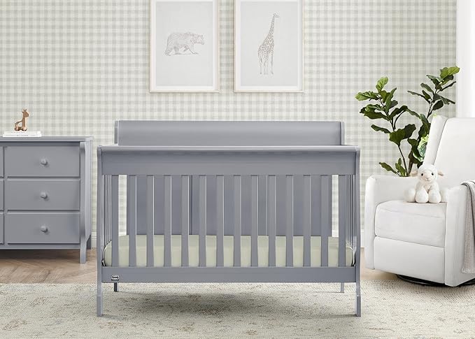 Delta Children Simmons Kids Carter 6-in-1 Convertible Crib - Greenguard Gold Certified, Grey