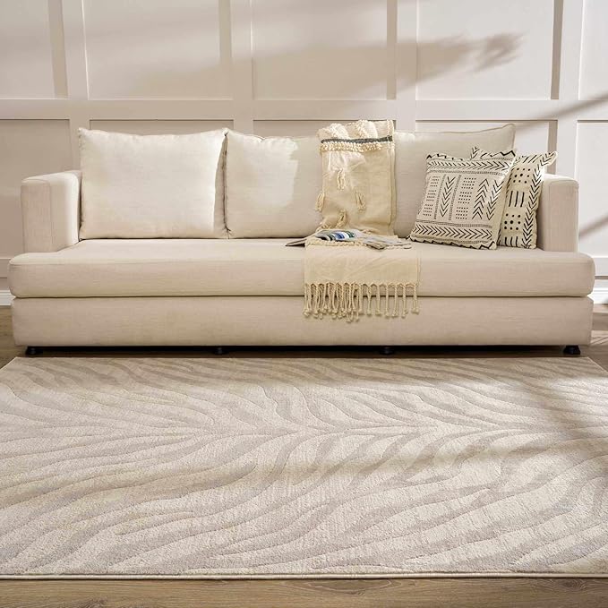 Hauteloom Manteca Animal Zebra Print Area Rug for Living Room Bedroom Dining Room - Distressed Faded Style - Cream, White, Beige, Gray - 6'7" x 9' (6x9)
