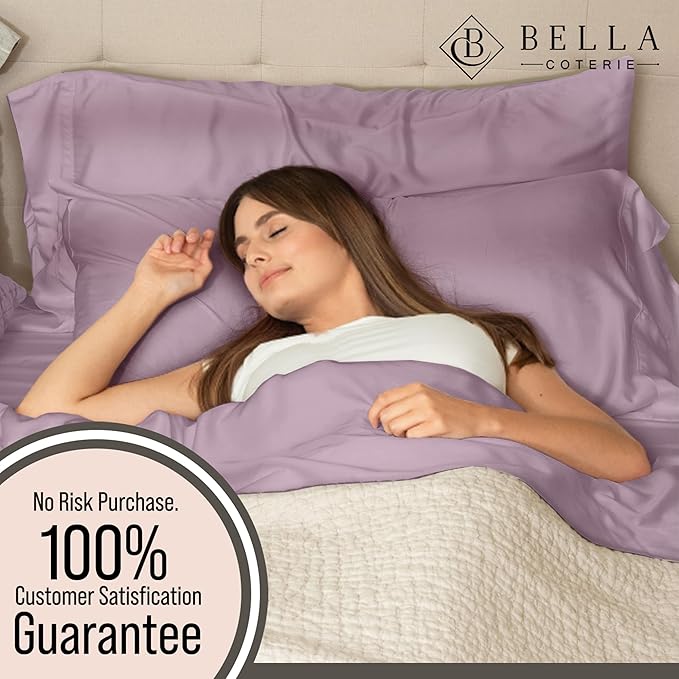 Bella Coterie 6 Piece Luxury Bamboo Viscose California King Size Sheet Set | 100% Organically Grown | Cooling for Hot Sleepers | 18" Deep Pocket | Soft & Hypoallergenic | 4 Pillowcases [Lilac]