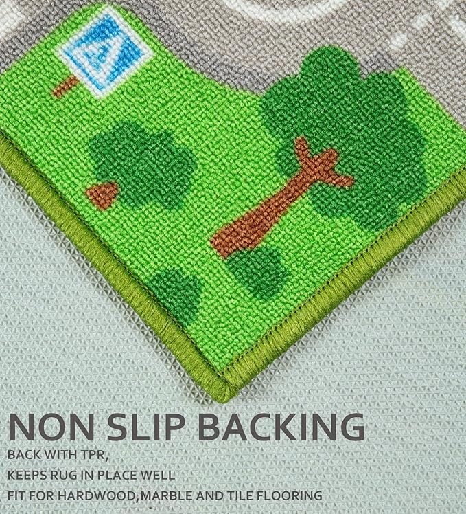 Kids Carpet Playmat Rug 5'0''x6'6'', Kids Rugs for Bedroom, Non-Slip Town City Road Map Car Rugs for Kids Toy Cars, Track Carpet Play Rug for Playroom Classroom Decor (Green)
