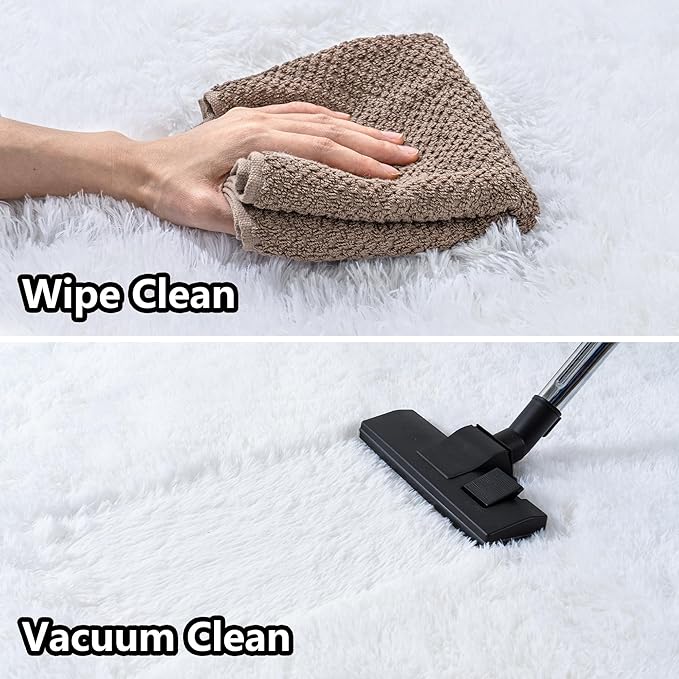 Fluffy 6x9 Rug - Nursery Rugs for Bedroom - Height Pile 1.4" Plush Rug - Fuzzy Throw Rugs Carpet for Bedroom - White