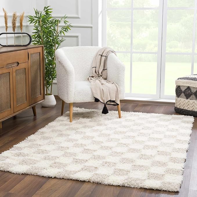 Hauteloom Atira Living Room, Bedroom Area Rug - Contemporary - Plush Pile - Cream, Light Beige, Light Brown - 5'3" Round