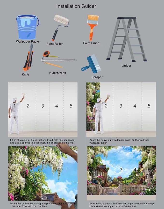 Wall Murals for Bedroom Venice Garden Large Mural Wallpaper Wall Stickers 108''x75''(Not Self-Adhesive)