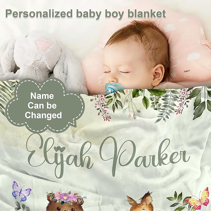 J&SBGFT Personalized Baby Blanket for Boys - Custom Name Blanket, Nursery Stroller Crib Decor Throw, Size 30"x40", Color7