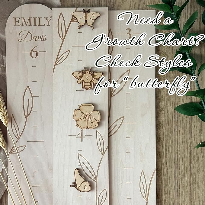 Wooden Growth Chart Markers for Kids Height Measurement, Woodland Shapes.