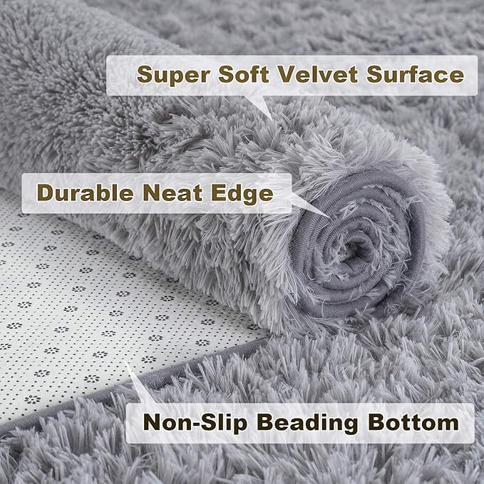 Merelax Soft Modern Indoor Shaggy Area Rug for Bedroom Livingroom Dorm Kids Room Home Decorative, Non-Slip Plush Fluffy Furry Fur Rugs Comfy Nursery Accent Floor Carpet 3x5 Feet, Grey