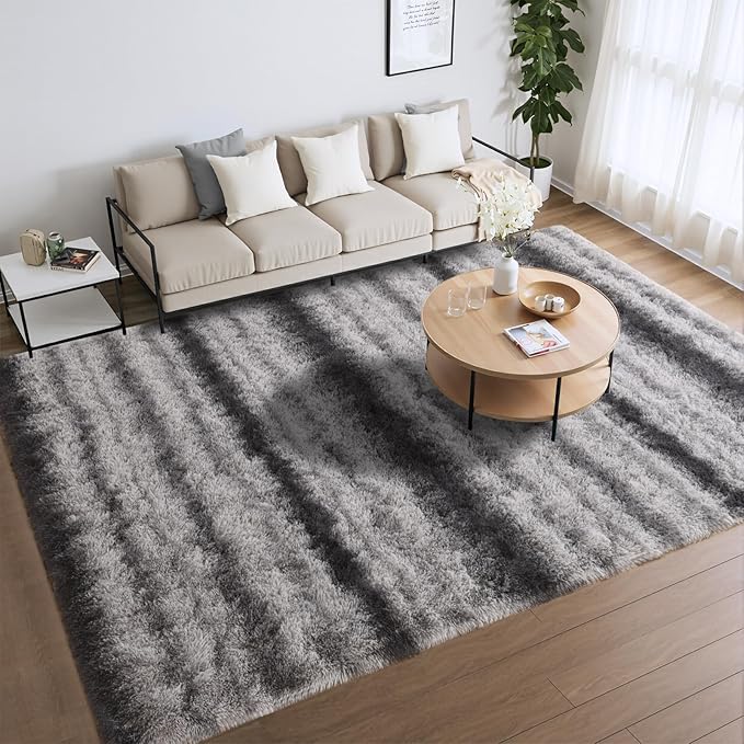Meralax Grey Rugs for Living Room Bedroom, 5x8 Large Soft Fluffy Shaggy Gray Bedside Rug, Machine Washable Indoor Floor Carpet for Kids Girls Boys, Dorms, Nursery Rooms, Home Decor Aesthetic