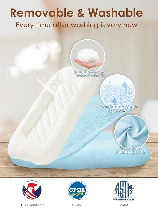Freejoy Baby Lounger for Newborn, Portable Baby Nest, Soft Cotton Breathable Washable Infant Lounger for Home and Travel (Blue)