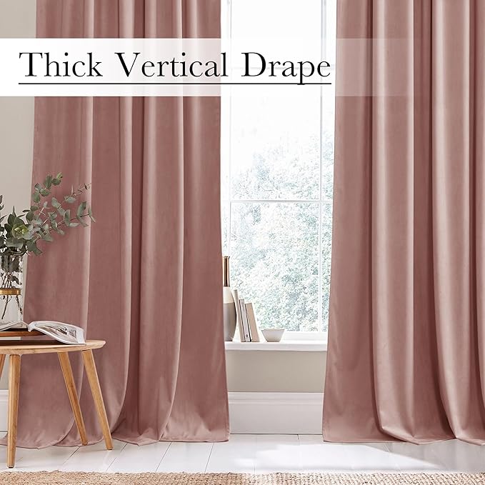 StangH Nursery Pink Velvet Curtains 108 inches Long, Privacy Room Darkening Window Drapes Elegant Home Decor for Birthday Party Backdrop/Girls Room, Dusty Pink, W52 x L108, 2 Panels