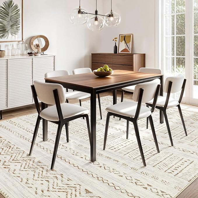 Area Rugs for Living Room Washable Living Room Rug Soft Neutral Indoor Floor Carpet Non-Slip Stain Resistant Modern Boho Rugs for Bedroom Dining Room Kids Room Nursery Office Home Brown/Cream