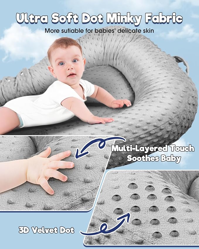 Baby Lounger Pillow : 2-in-1 Infant Lounger for Newborn 0-48 Months, Portable Tummy Time Mat for Home and Travel, Breathable & Soft Baby Seat for Baby, Babies Essentials Gifts