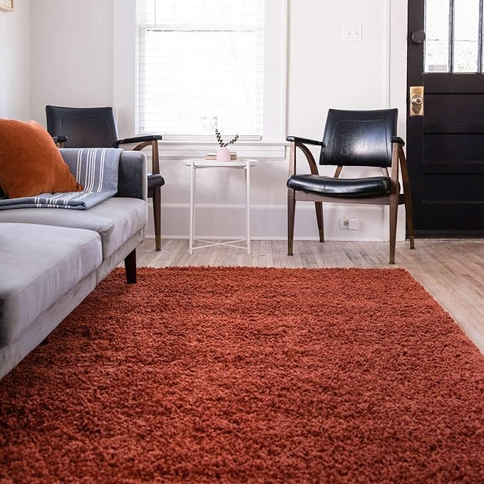 Unique Loom Solid Shag Collection Area Rug (10' x 13' 1" Rectangle, Terracotta)