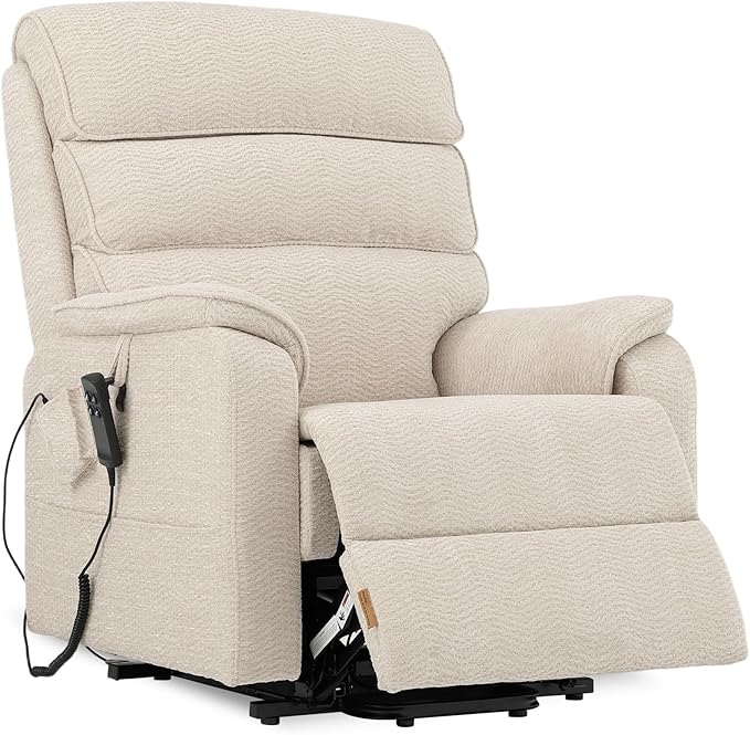 DYNOX Big Man Large-Wide Power Dual Motor Lift Recliners Chairs for Elderly Lay Flat Lift Chair with Infinite Positions, Heat & Massage, Supports 400 LBS(9298,Chenille,Beige)