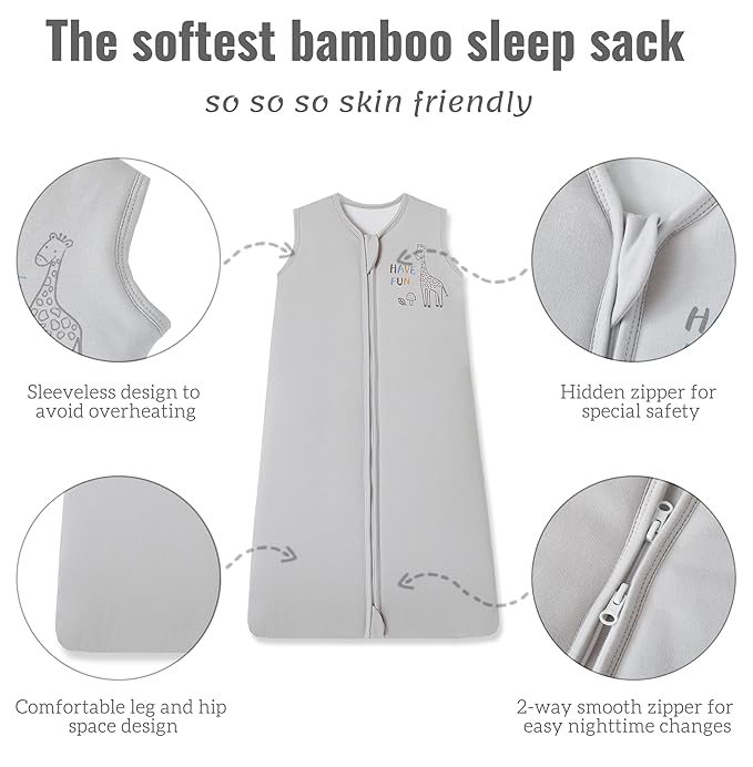 Baby Sleep Sack 12-18 Months 1.5 TOG, 2 Pack Bamboo Baby Wearable Blanket with 2-Way Zipper, Infant Toddler Sleeping Sack for Newborn Boys and Girls, Grey