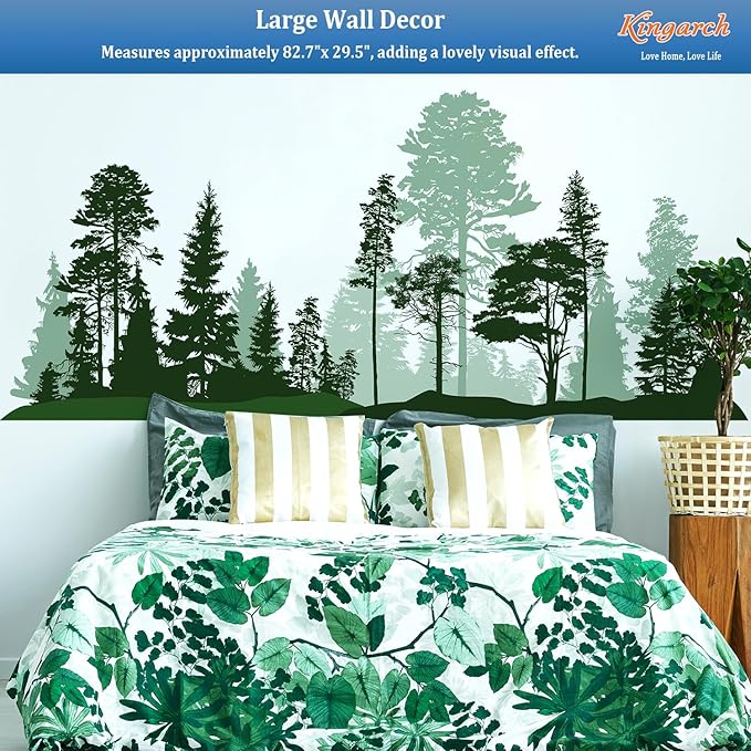 Large Forest Wall Decals, Green Pines in Fir Trees Peel and Stick Vinyl Wall Stickers & Murals, Removable Home Room Wall Decor for Bedroom Living Room Bedroom Classroom Office Nursery