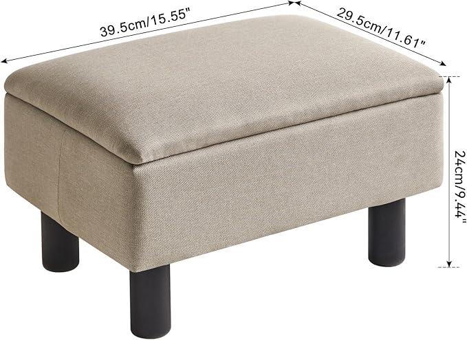 IBUYKE Storage Ottoman Footrest Stool with Linen Fabric, Rectangular, Flip Top Lid, Non-Slip Feet, Compact Design, Stylish and Functional, Linen RF-BD223