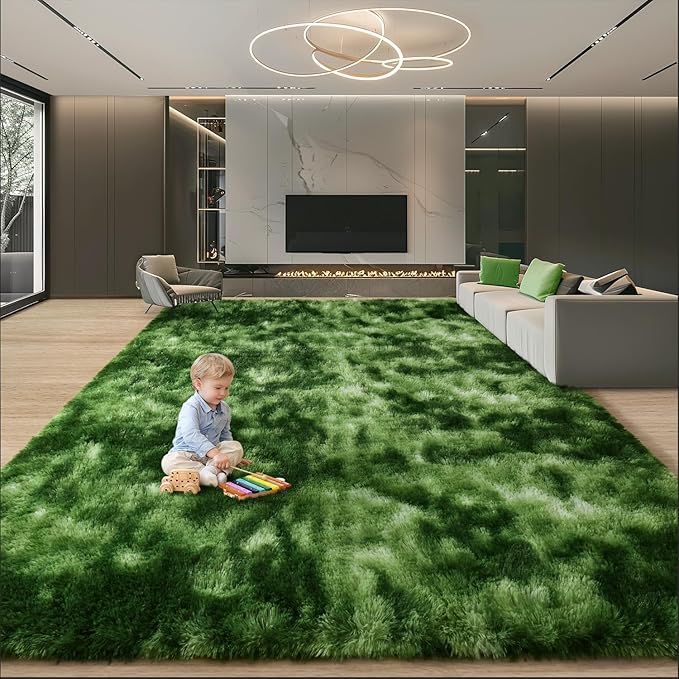 EVOIONOS 5x8 Washable Large Area Rug Living Room, Fluffy Shag Rug Bedroom, Ultra Soft Plush Non Slip Carpet Indoor Floor Bedside Nursery Kids Girls Room Dorm, Home Decor Aesthetic, Tie-Dyed Green