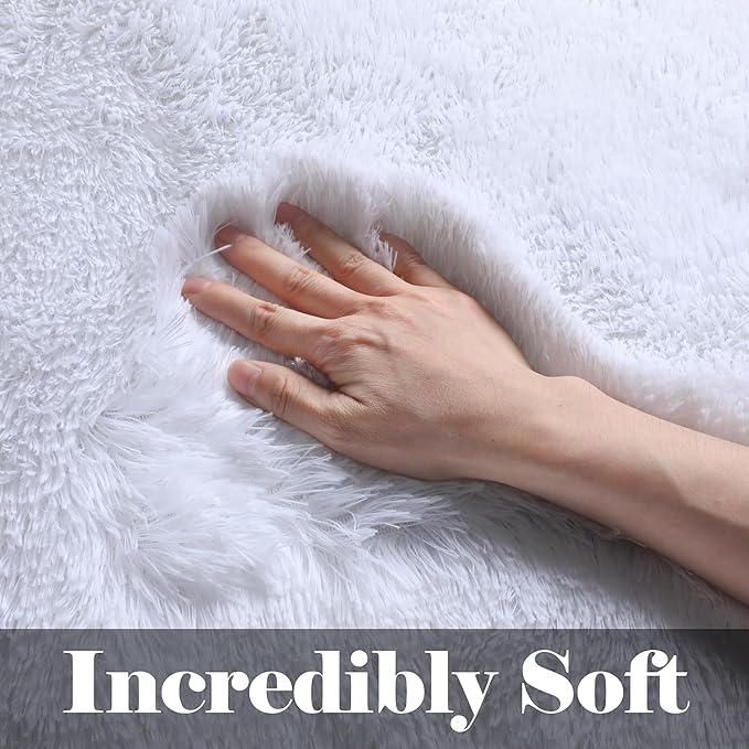ONASAR White 8x10 Area Rugs for Living Room, Large Fluffy Shag Bedroom Rug, Washable Soft Plush Thick Shaggy Big Floor Carpet for Kids Boy and Girls Teen Dorm Nursery Indoor Home Decor Aesthetic