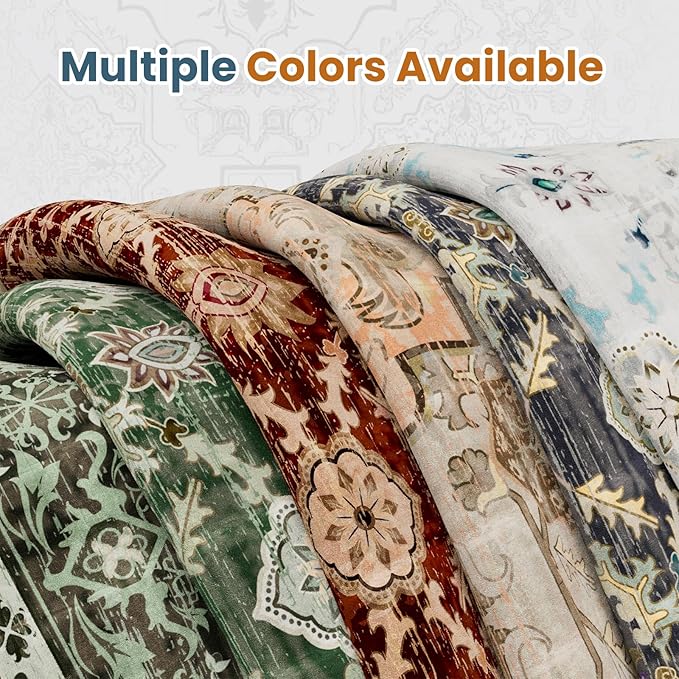 AMTOVO 6x9 Washable Area Rugs for Living Room, Non-Slip Boho Vintage Accent Medallion Print Pattern Carpet for Bedroom Dining Room Home Office Nursery Dorm Farmhouse, Grayish Blue