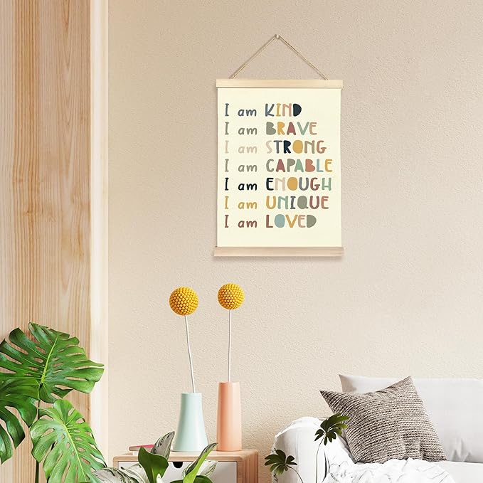 Hiuwevt Boho Classroom Wall Art, Boho I Am Kind Inspirational Poster Hanger Frame, Positive Affirmations Wall Art Home Decor for Kids Toddler Boys Girls Room Bedroom Nursery Playroom Classroom, 12x16 Inch